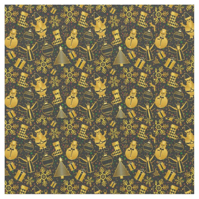 Metallic Christmas Collage Fabric (Close Up)