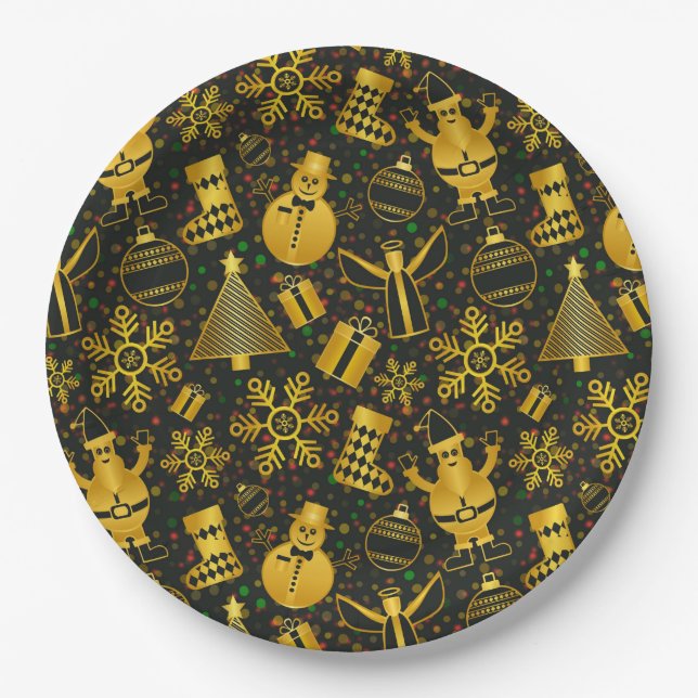 Metallic Christmas Collage Paper Plate (Front)