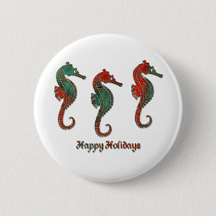 Metallic Christmas Seahorse Trio 6 Cm Round Badge