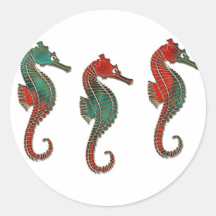 Metallic Christmas Seahorse Trio Classic Round Sticker