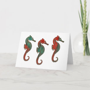 Metallic Christmas Seahorse Trio Holiday Card