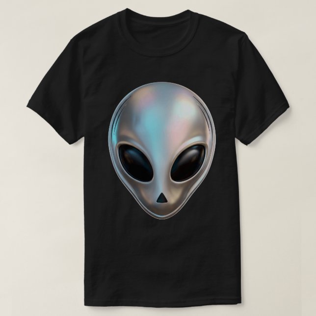 Metallic Chrome Alien Head Retro Y2K Sci-Fi T-Shirt (Design Front)