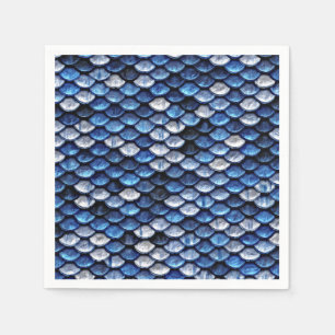 Metallic Cobalt Blue Fish Scales Pattern Napkin