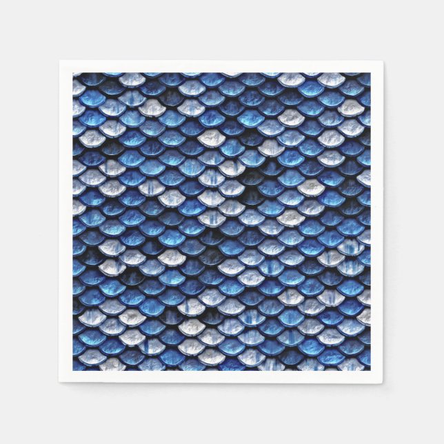 Metallic Cobalt Blue Fish Scales Pattern Napkin (Front)
