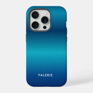 Metallic cobalt blue texture monogram iPhone 15 pro case
