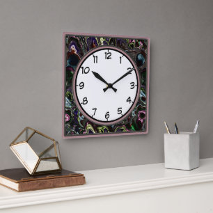 Metallic Colourful Swirls Deco Square Wall Clock