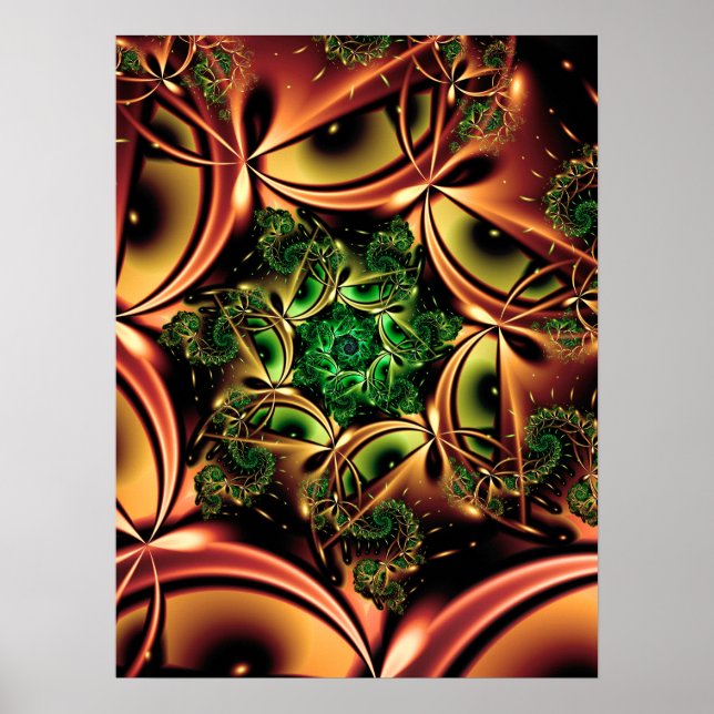 Metallic Copper and Emerald Green Infinite Fractal Poster (Front)