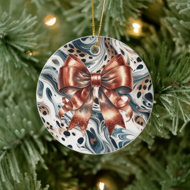 Metallic Copper Bow Leopard Backdrop Ceramic Tree Decoration (Tree)