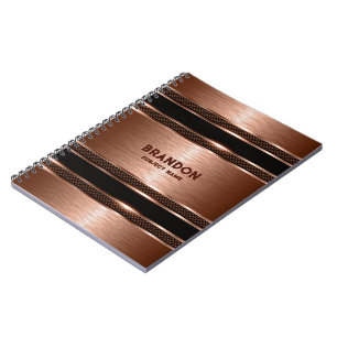 Metallic Copper Brown industrial Texture Monogram Notebook