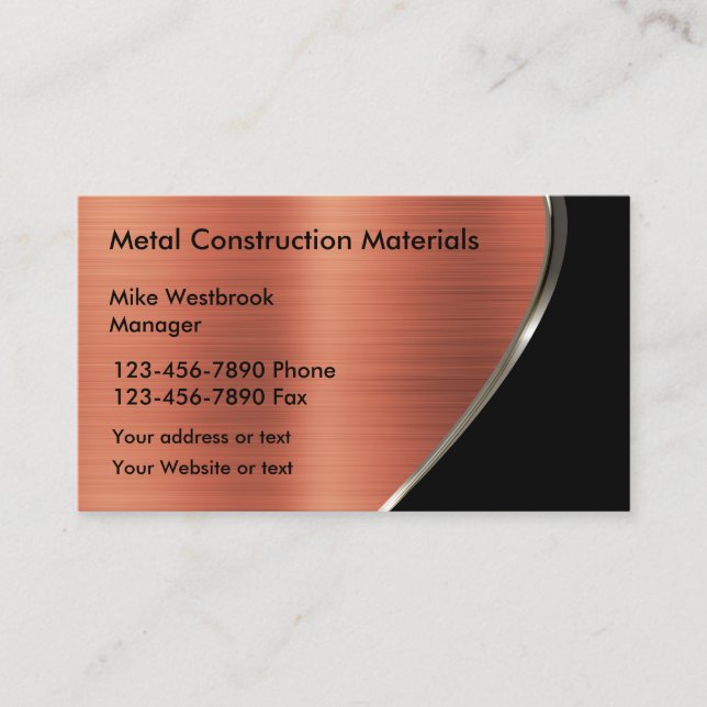 Metallic Copper Colour Tone Look Construction  Business Card (Front)