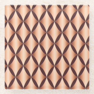 Metallic Copper Diamond, Vintage Pattern. Glass Coaster