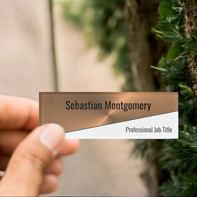 Metallic Copper Flare Geometric Professional Name Tag (diagonal designed name tag)