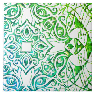 Metallic Copper Look Cat Art Cool Mandala Ceramic  Tile