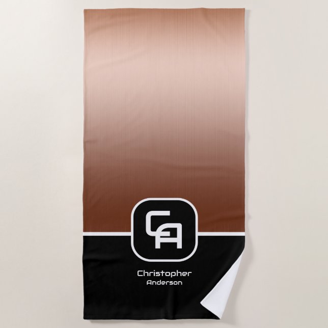 Metallic Copper Monogram Beach Towel (Front)