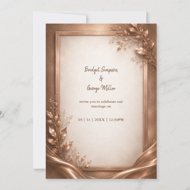 metallic Copper Rose Luxe Wedding Romance Invitation (Front)