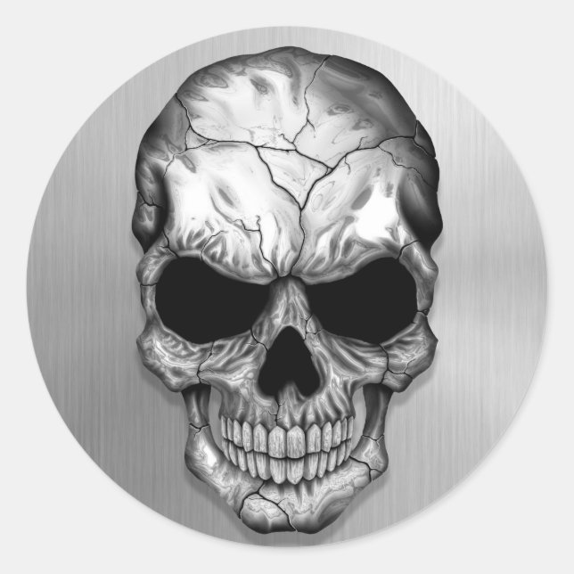 Metallic Crystal Skull on Stainless Steel Effect Classic Round Sticker (Front)