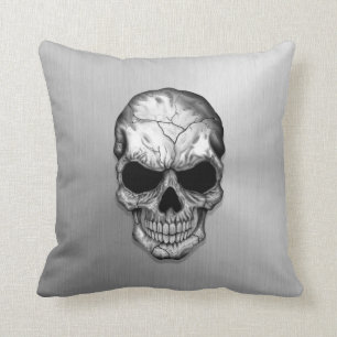 Metallic Crystal Skull on Stainless Steel Effect Cushion