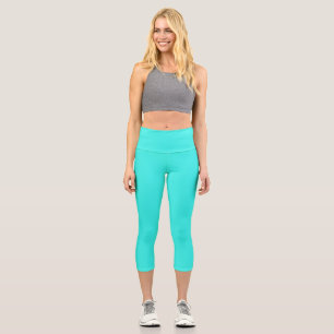 Metallic Cyan Capri Leggings High Waist Activewear