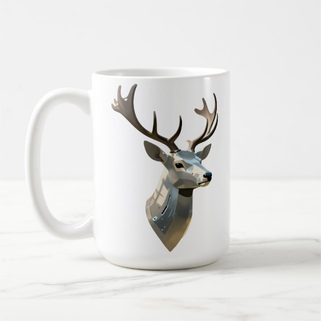 Metallic Cyber Deer Head Steampunk Wall Art Trophy Coffee Mug (Left)