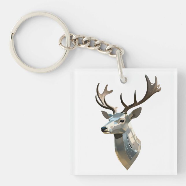 Metallic Cyber Deer Head Steampunk Wall Art Trophy Key Ring (Front)