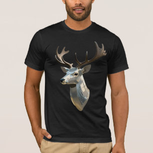 Metallic Cyber Deer Head Steampunk Wall Art Trophy T-Shirt