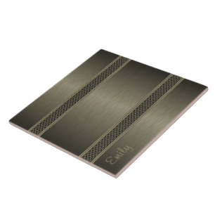 Metallic Dark Green Brushed Aluminium Look Tile