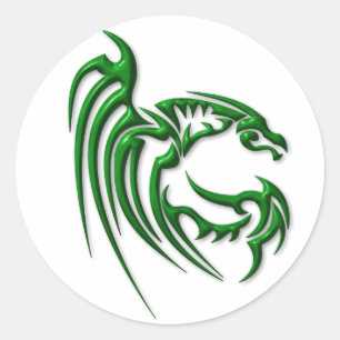 Metallic Dark Green Dragon Classic Round Sticker