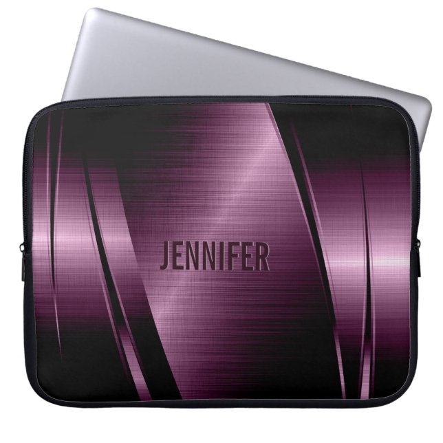Metallic Dark Purple Brushed Aluminium Look Laptop Sleeve (Front)