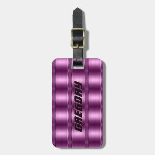 Metallic Deep Pink Tones Stripes Pattern Luggage Tag