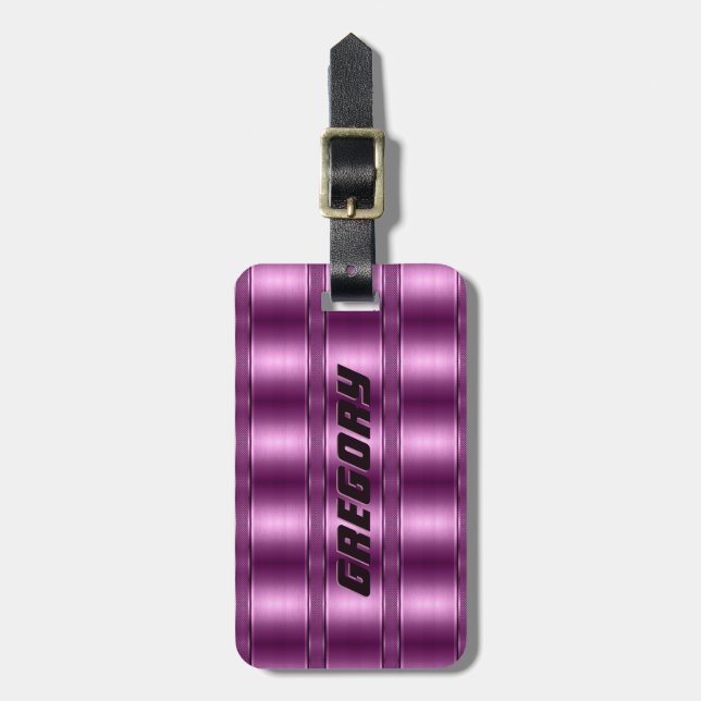 Metallic Deep Pink Tones Stripes Pattern Luggage Tag (Front Vertical)