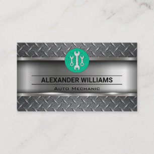 Metallic Diamond Steel   Wrenches Logo   Mechanic Business Card