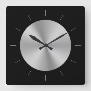 METALLIC DISC grey shiny steel look Square Wall Clock