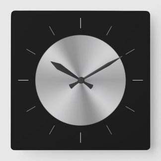 METALLIC DISC | grey shiny steel look Square Wall Clock