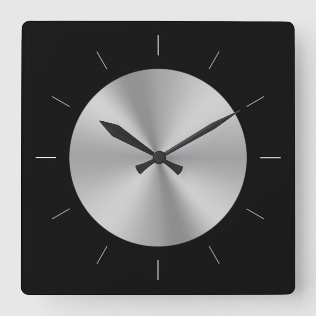 METALLIC DISC | grey shiny steel look Square Wall Clock (Front)