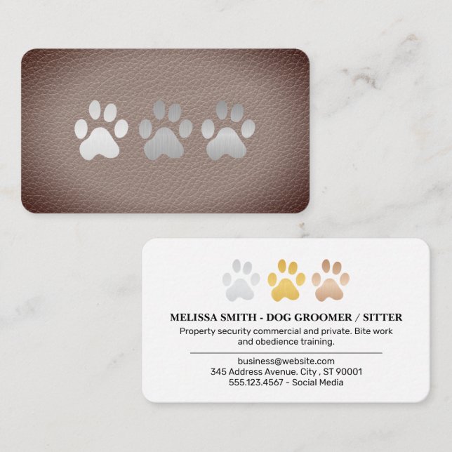 Metallic Dog Paws | Lux Leather Background Business Card (Front/Back)