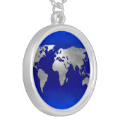 Metallic Earth Map Silver Plated Necklace (Front Left)