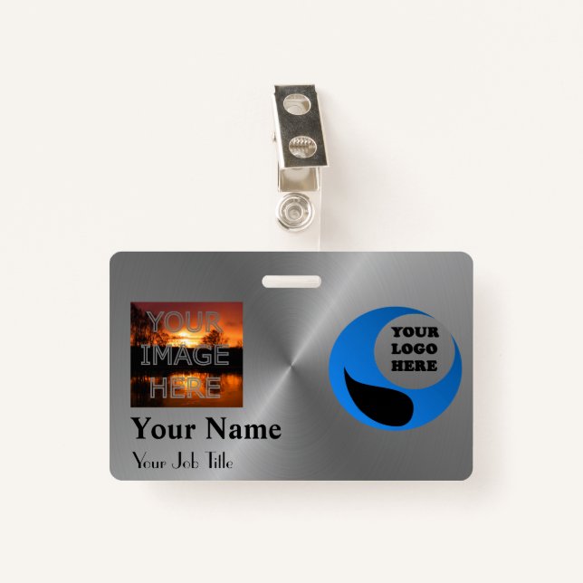 Metallic Effect Photo Name Badge Template ID Badge (Front with Clip)