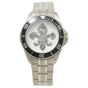 Metallic Effect Silver Fleur de Lis Watch