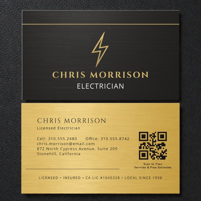 Metallic Electrician Electrical Contractor QR Code Business Card (Creator Uploaded)