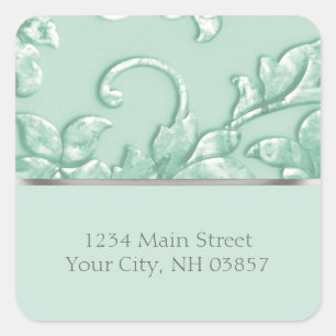 Metallic Embossed Look Damask in Mint Green Square Sticker