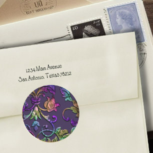 Metallic Embossed Look Damask in Plum Rainbow Classic Round Sticker