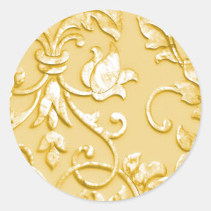 Metallic Embossed Look Damask in Yellow Classic Round Sticker