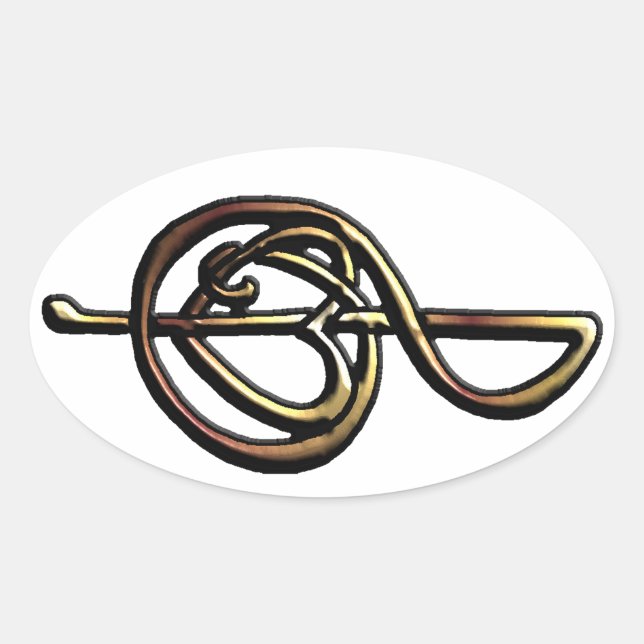 Metallic Embossed Musical Treble Clef with Heart Oval Sticker (Front)