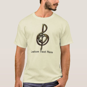 Metallic Embossed Musical Treble Clef with Heart T-Shirt