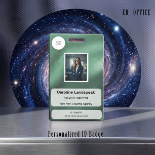 Metallic Emerald Green Dots Custom Logo Photo ID Badge