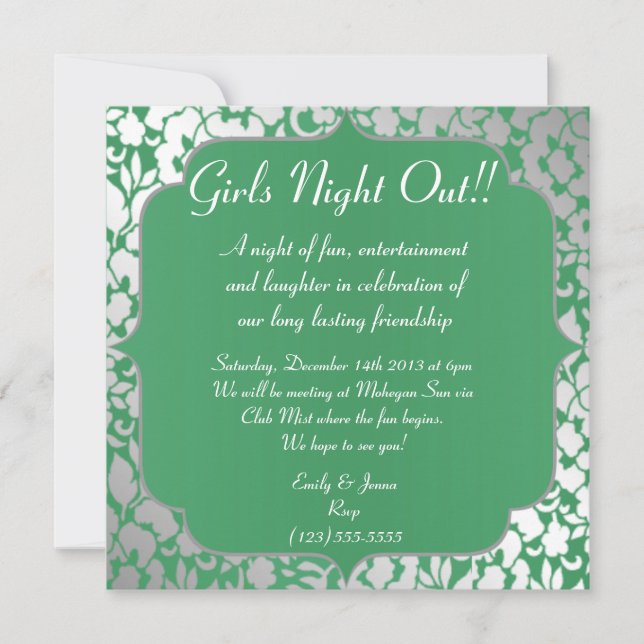 Metallic Emerald Green Girls Night Out Invitation (Front)