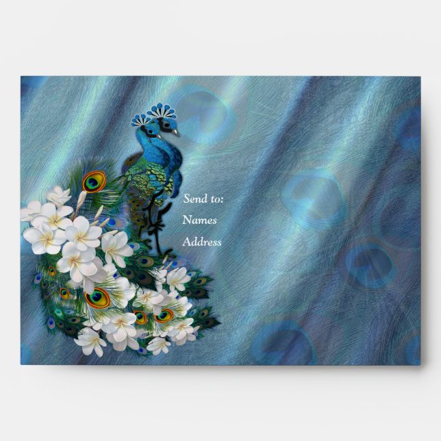 Metallic Emerald Green Silk 2 Peacocks Envelope (Front)