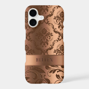 Metallic Faux Copper Brown Damasks Girly Design