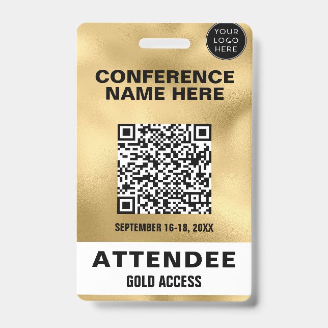 Metallic Faux Gold Foil QR Code Conference Event ID Badge (Front)