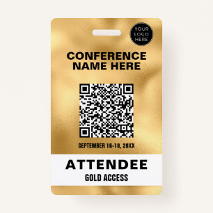 Metallic Faux Gold Foil QR Code Conference Event ID Badge